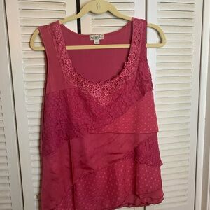 One World, Live and Let Live Pink Layered Lace Tank Top